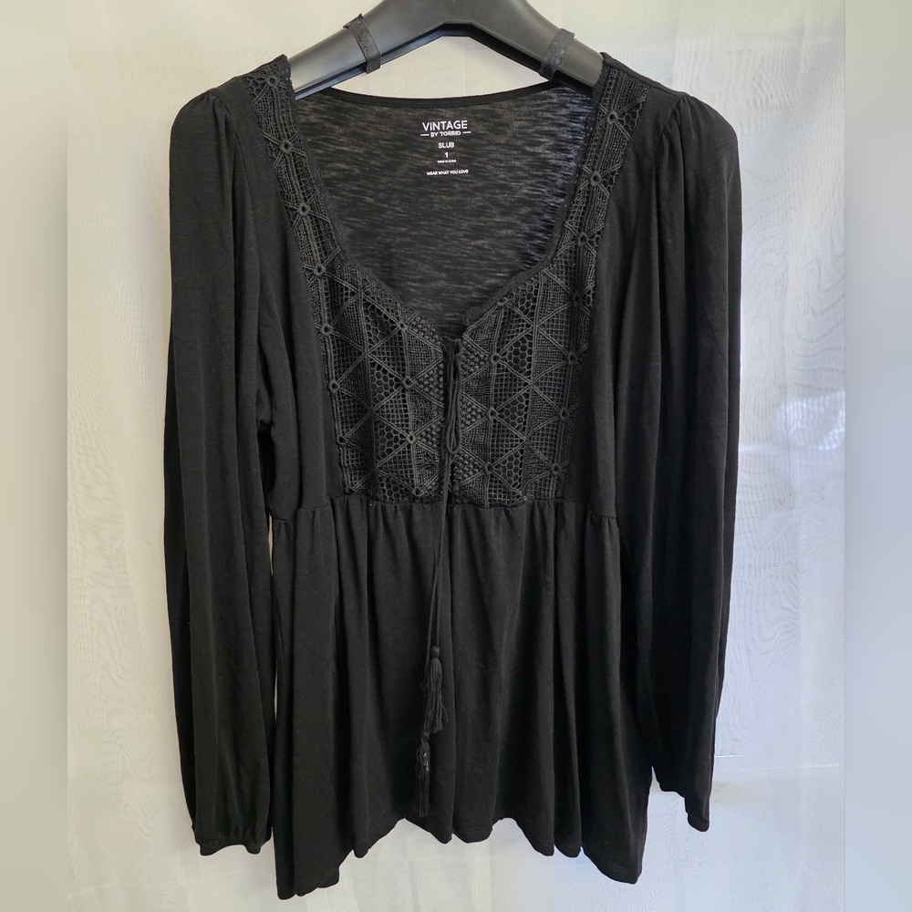 Torrid Black V-Neck Pleated Blouse